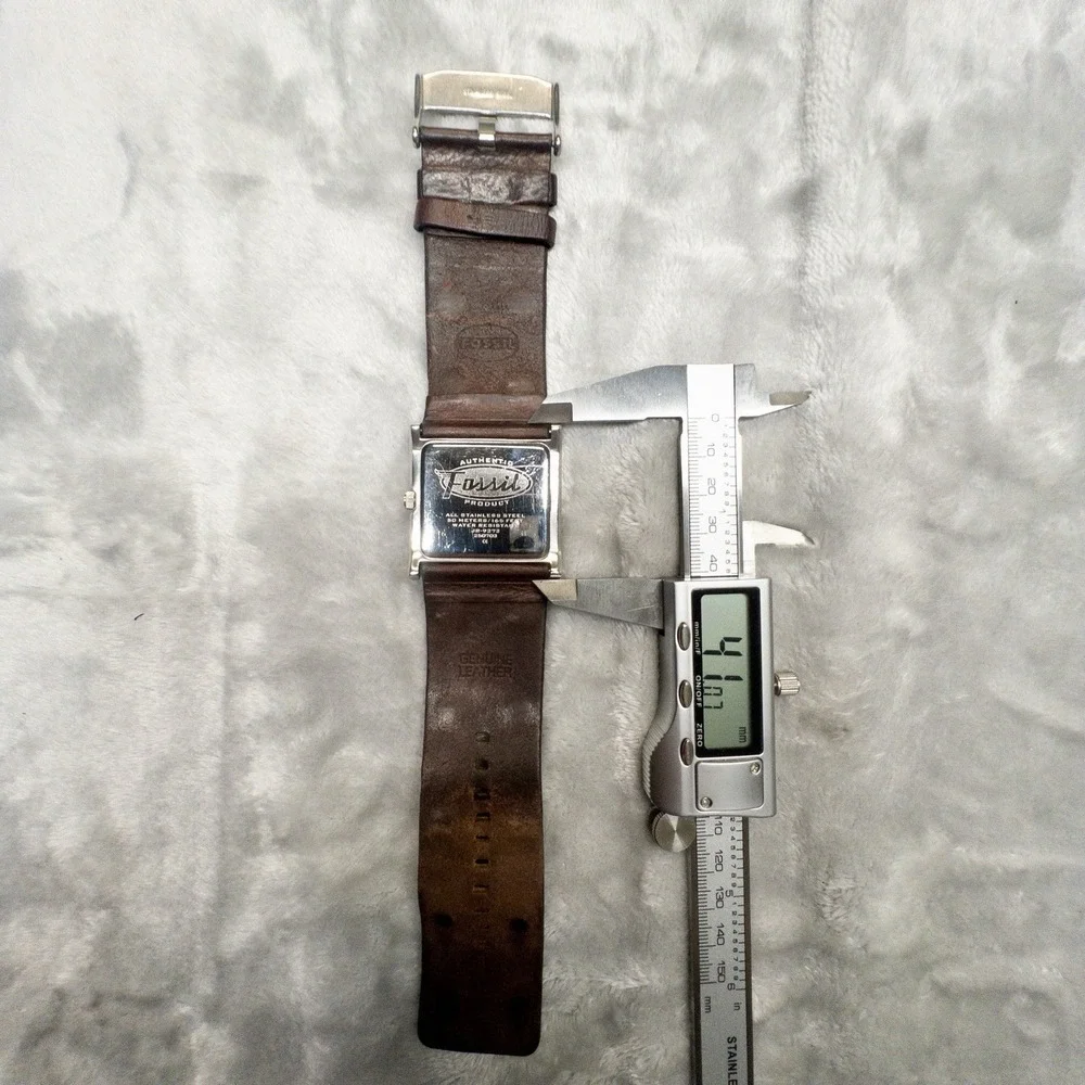 Fossil JR-9272 Square Watch Wide Leather Band 42mm Mens Watch 5atm Sunburst Dial